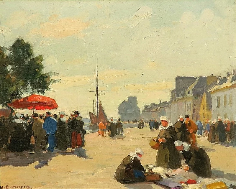 Scena di mercato in un porto bretone